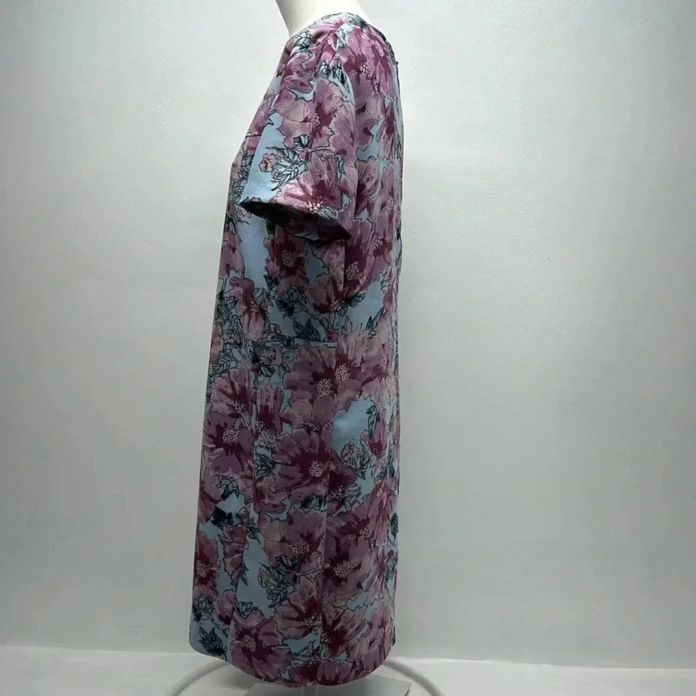 Babaton Patricio Dress Shift Mini Crepe Short Sleeve Floral Blue Purple Size 10 - Picture 5 of 10